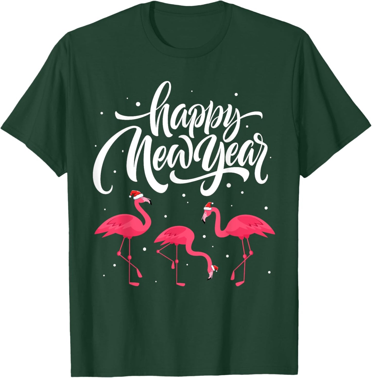 Happy New Year Cute Flamingo Santa Hat Funny Pajama T-Shirt - T-Shirt | Forest