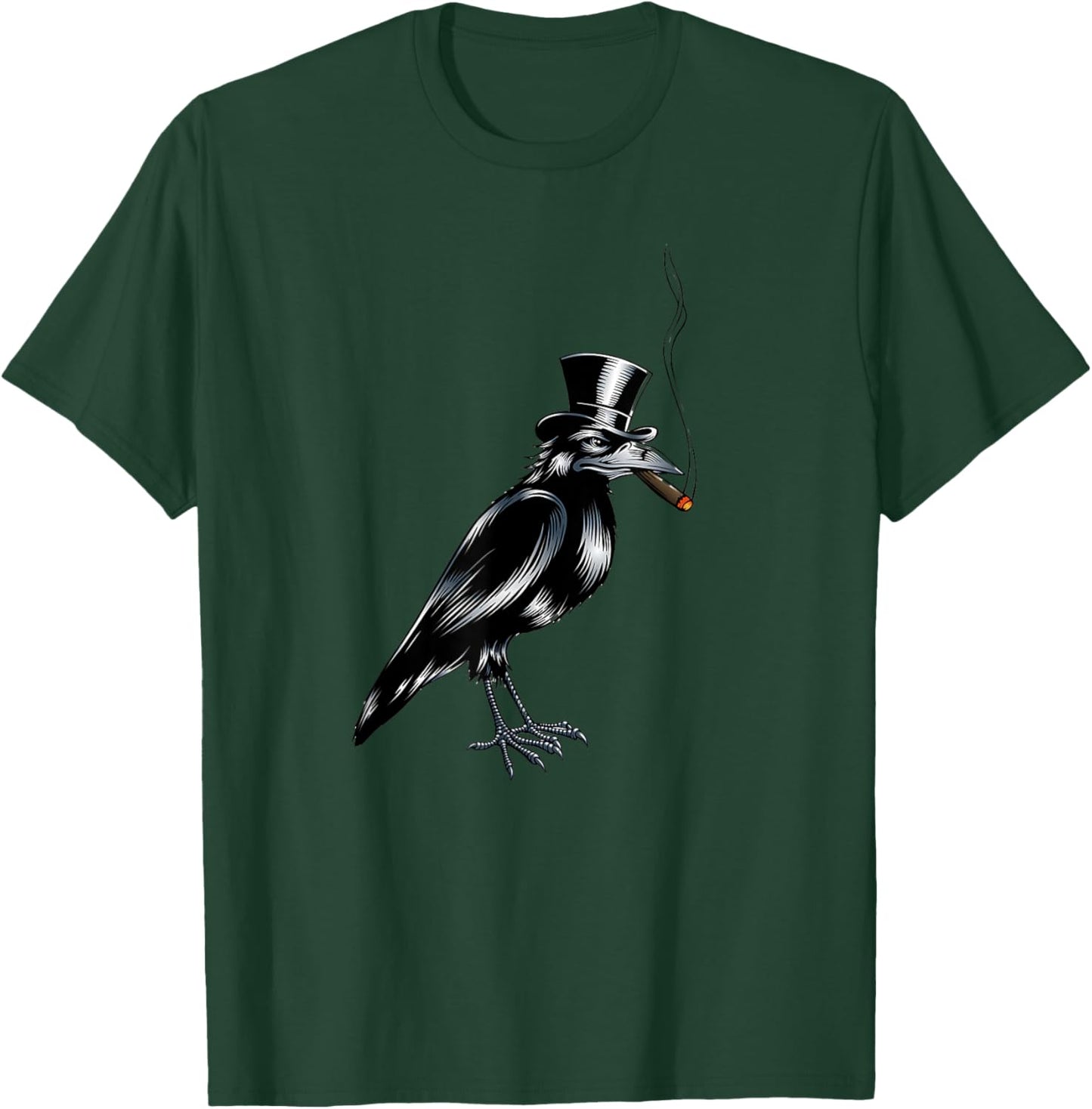 Black Crow Bird Top Hat Smoking Cigar Artwork T-Shirt - T-Shirt | Forest