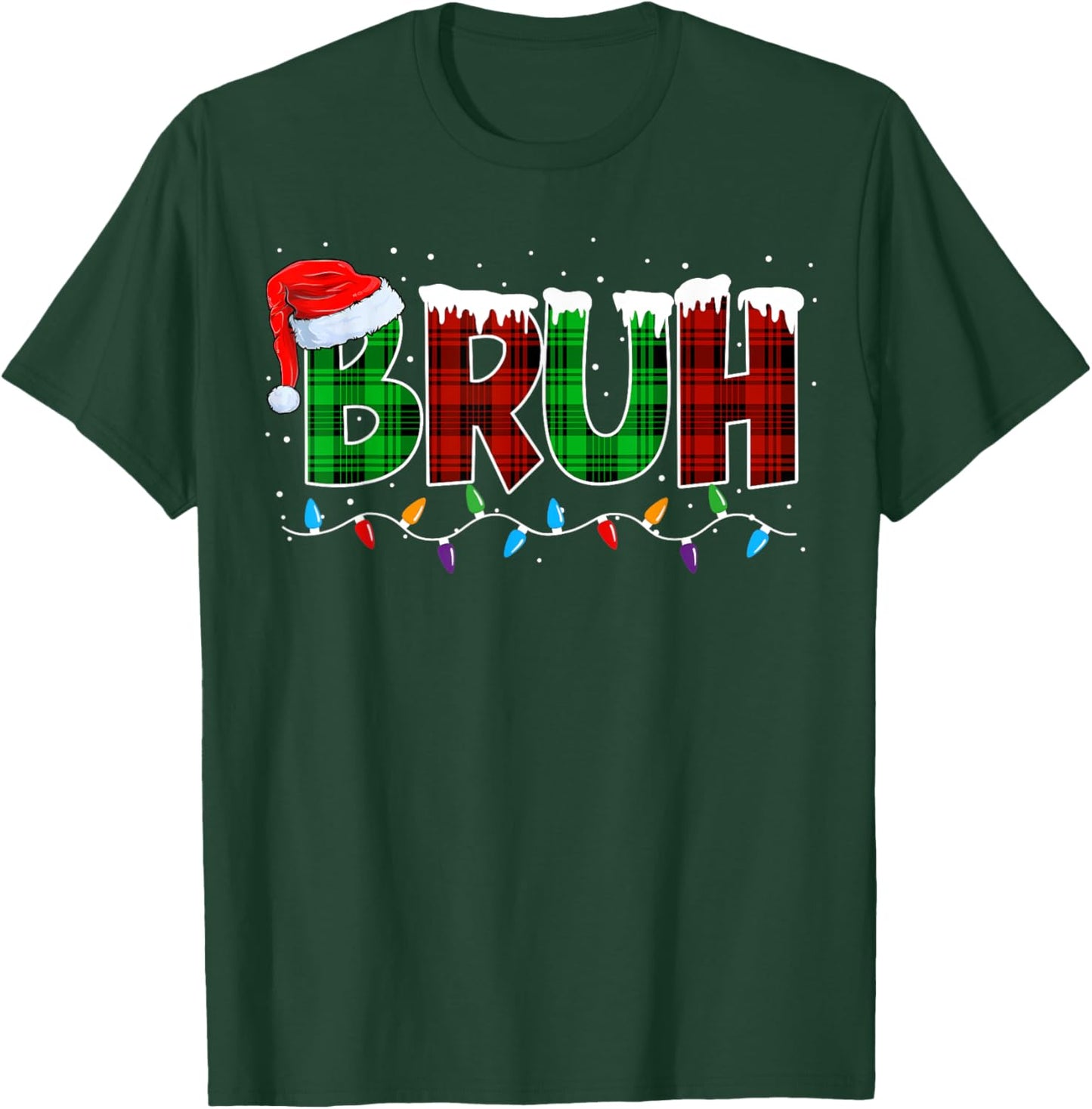 Bruh Funny Christmas Buffalo Plaid Xmas Boys Kids Pajamas T-Shirt - T-Shirt | Forest