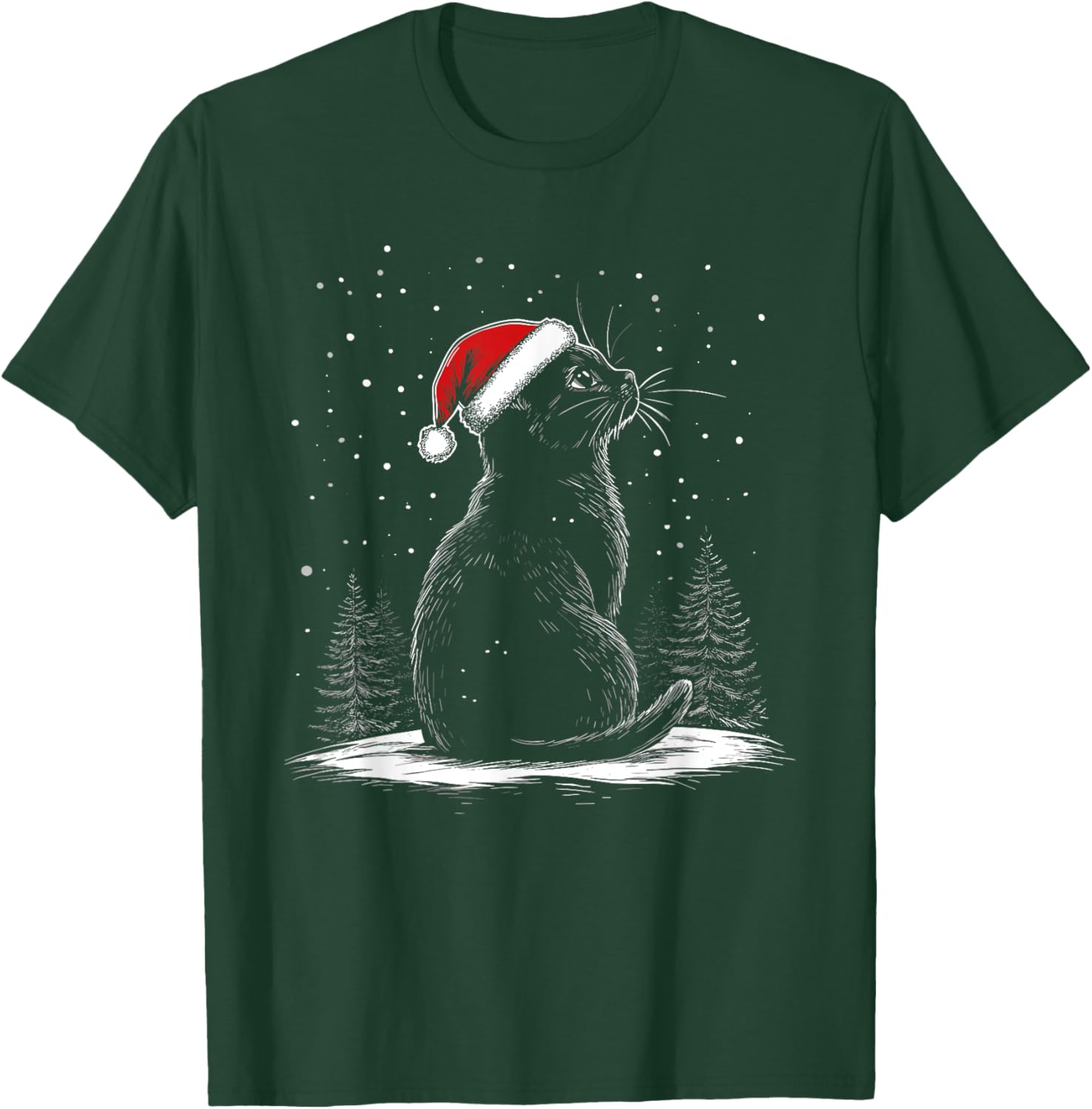 Black Cat Santa Hat Christmas Xmas Kitten T-Shirt - T-Shirt | Forest