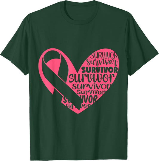 Survivor Heart Breast Cancer Awarenes T-Shirt - T-Shirt | Forest