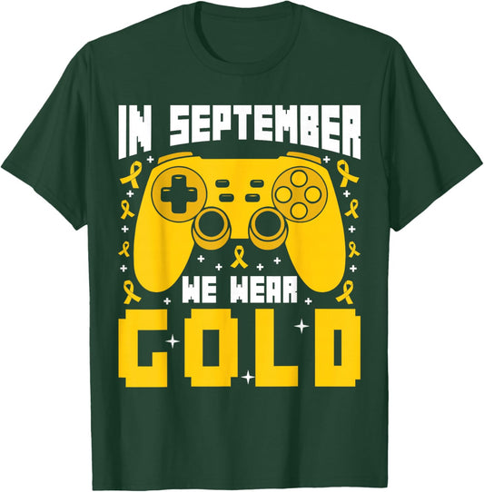 In September We Wear Gold Gaming Childhood Cancer Boys Kids T-Shirt - T-Shirt | Forest