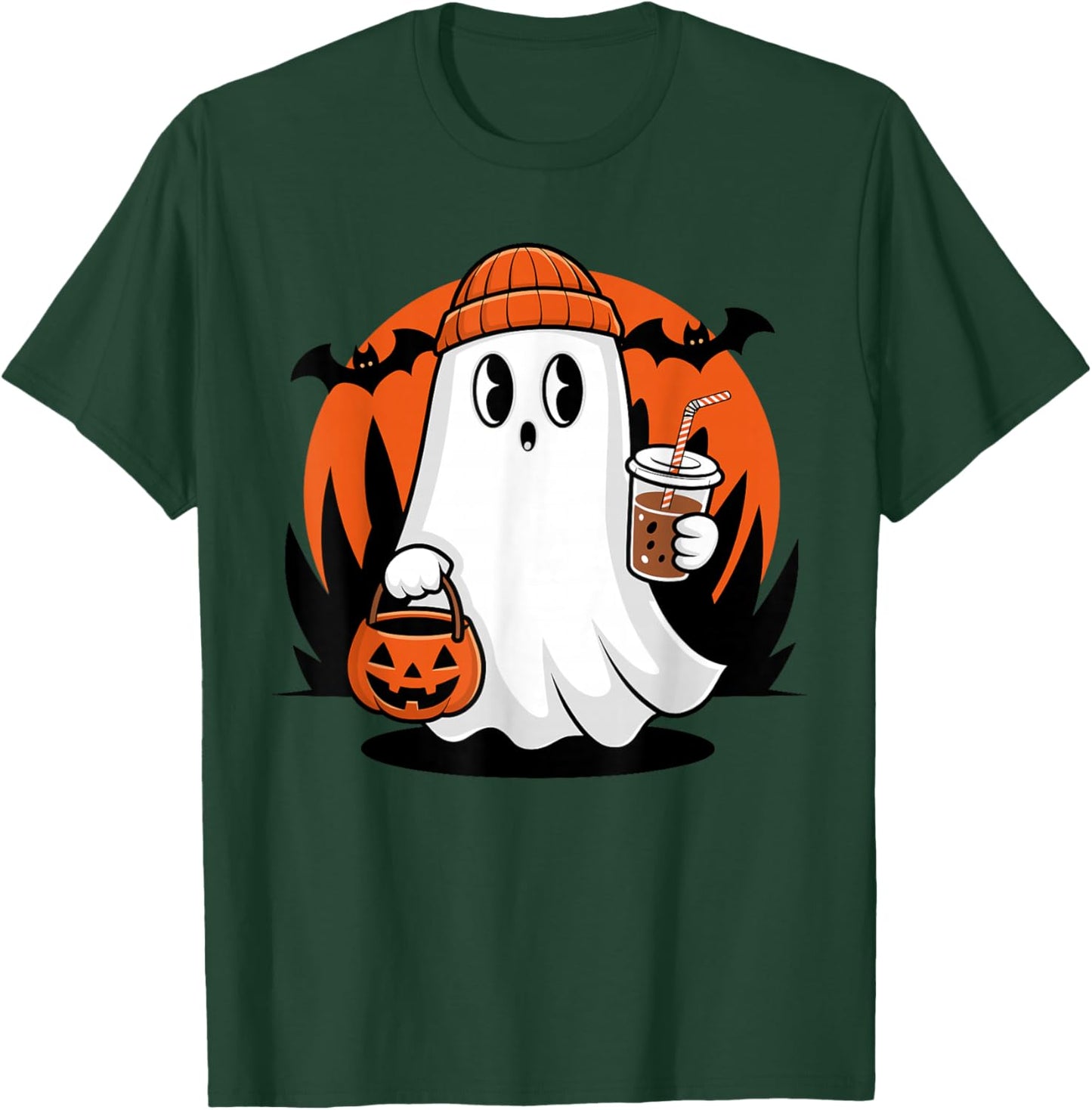 Halloween Ghost Drinking Coffee T-Shirt - T-Shirt | Forest