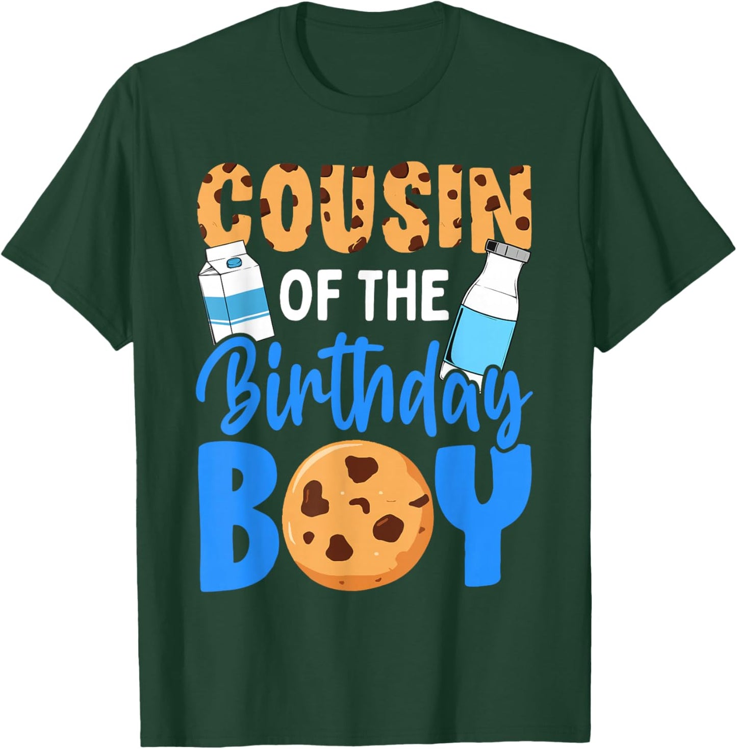 Cousin of the birthday boy Milk and Cookies 1st birthday T-Shirt - T-Shirt | Forest