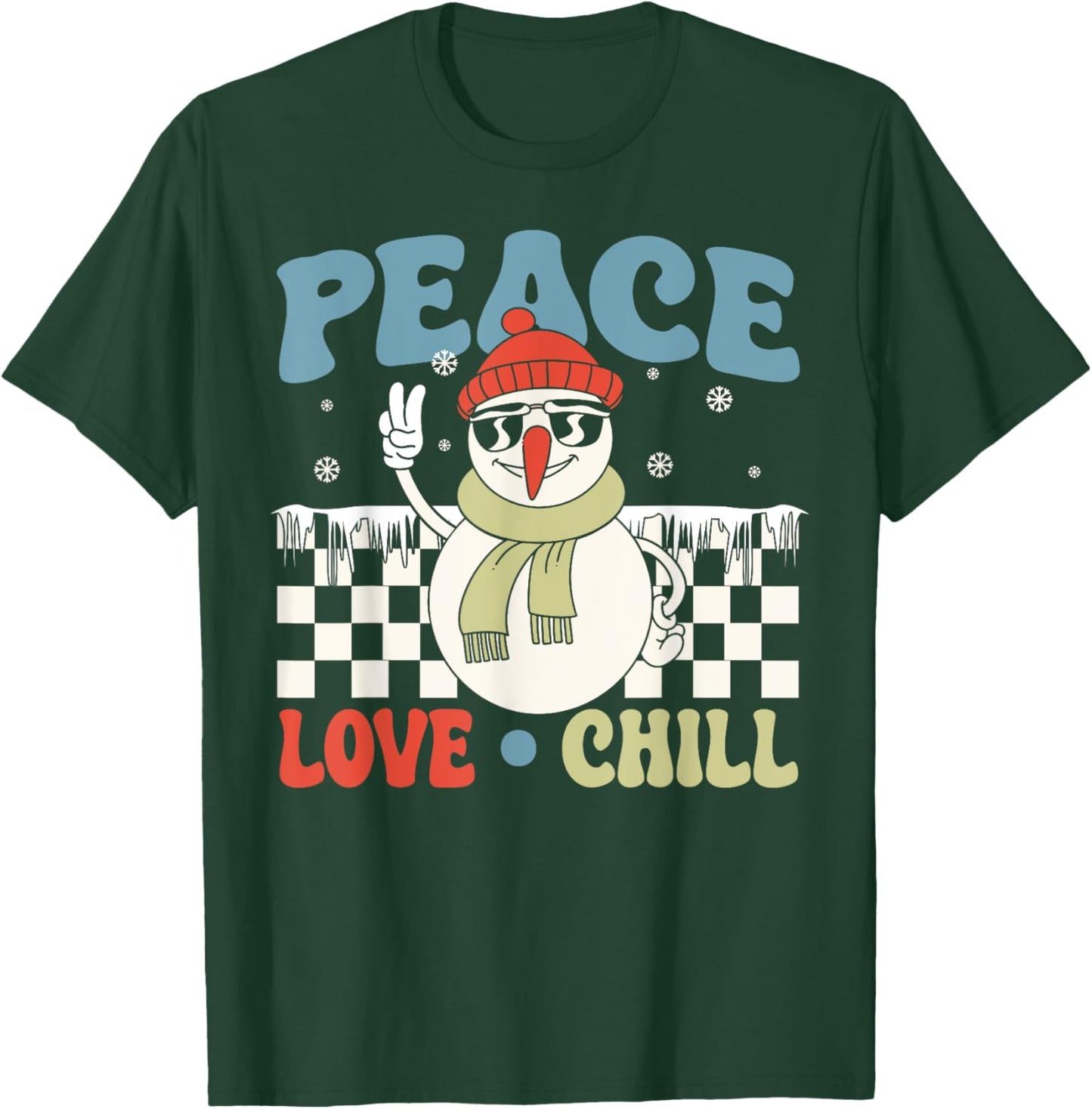 Snowman Peace Love Christmas Chill Hippie Snowman T-Shirt - T-Shirt | Forest