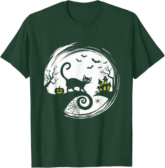 Halloween Cat Pumpkin Bats Spooky Black Cat T-Shirt - T-Shirt | Forest
