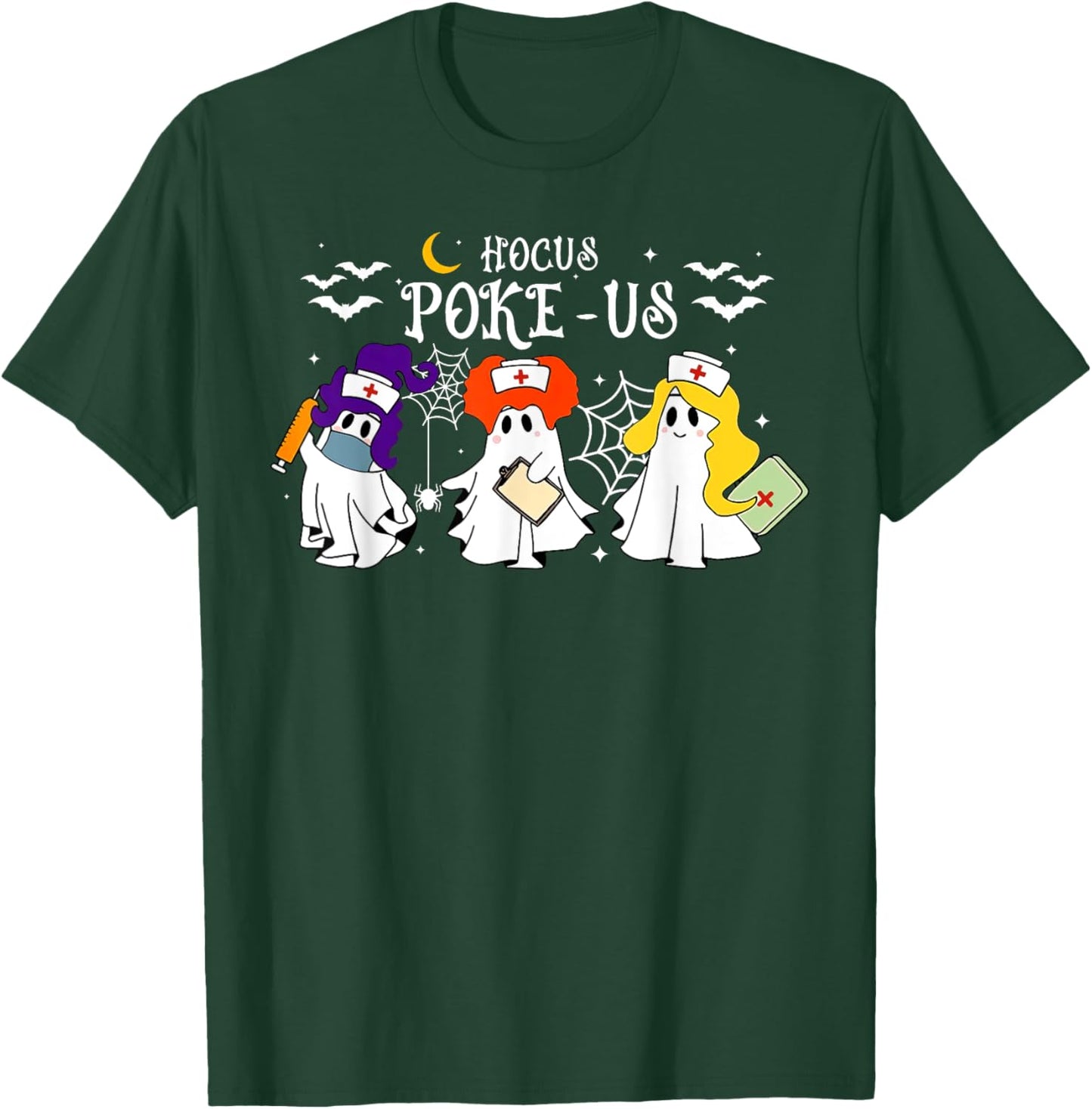 Hocus Poke-us Witch Nurse Halloween Medical Lab Tech Spooky T-Shirt - T-Shirt | Forest