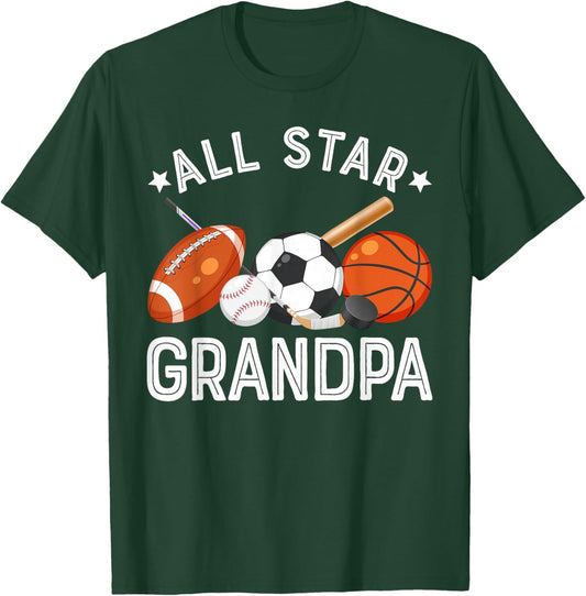 All Star Grandpa Of The Birthday Boy Basketball Soccer Sport T-Shirt - T-Shirt | Forest