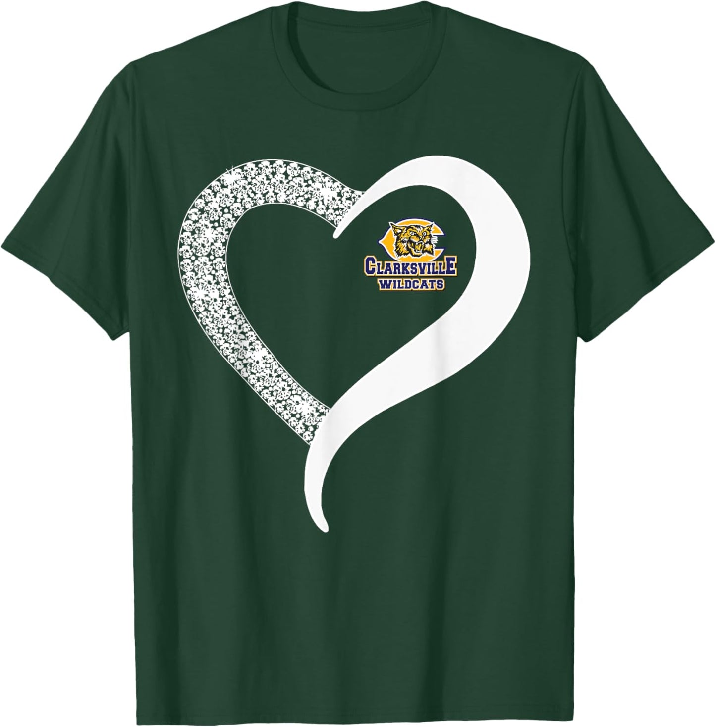 Clarksville Wildcats Logo Diamond Heart HS T-Shirt - T-Shirt | Forest