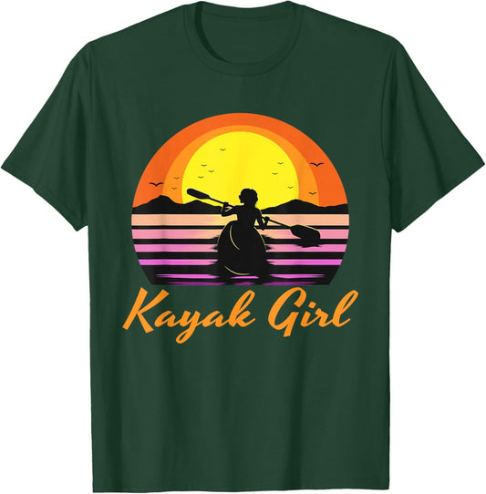 Kayak Girl Funny Kayaking Sunset Kayaker Boating Boat Lovers T-Shirt - T-Shirt | Forest