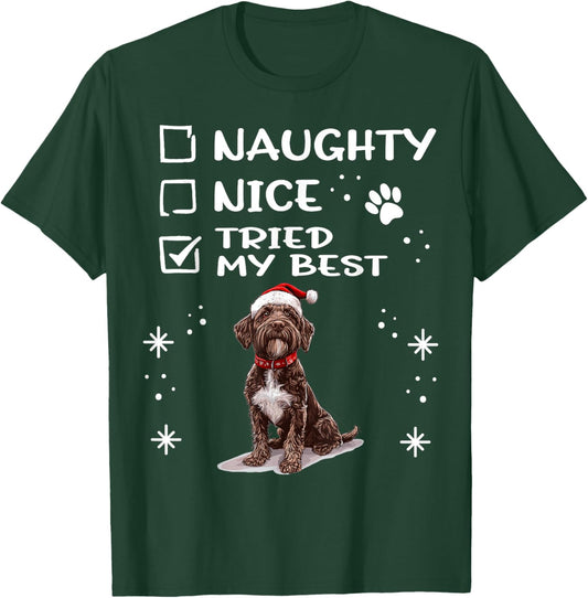 Cute Wirehaired Pointing Griffon Dog Christmas Naughty Nice T-Shirt - T-Shirt | Forest