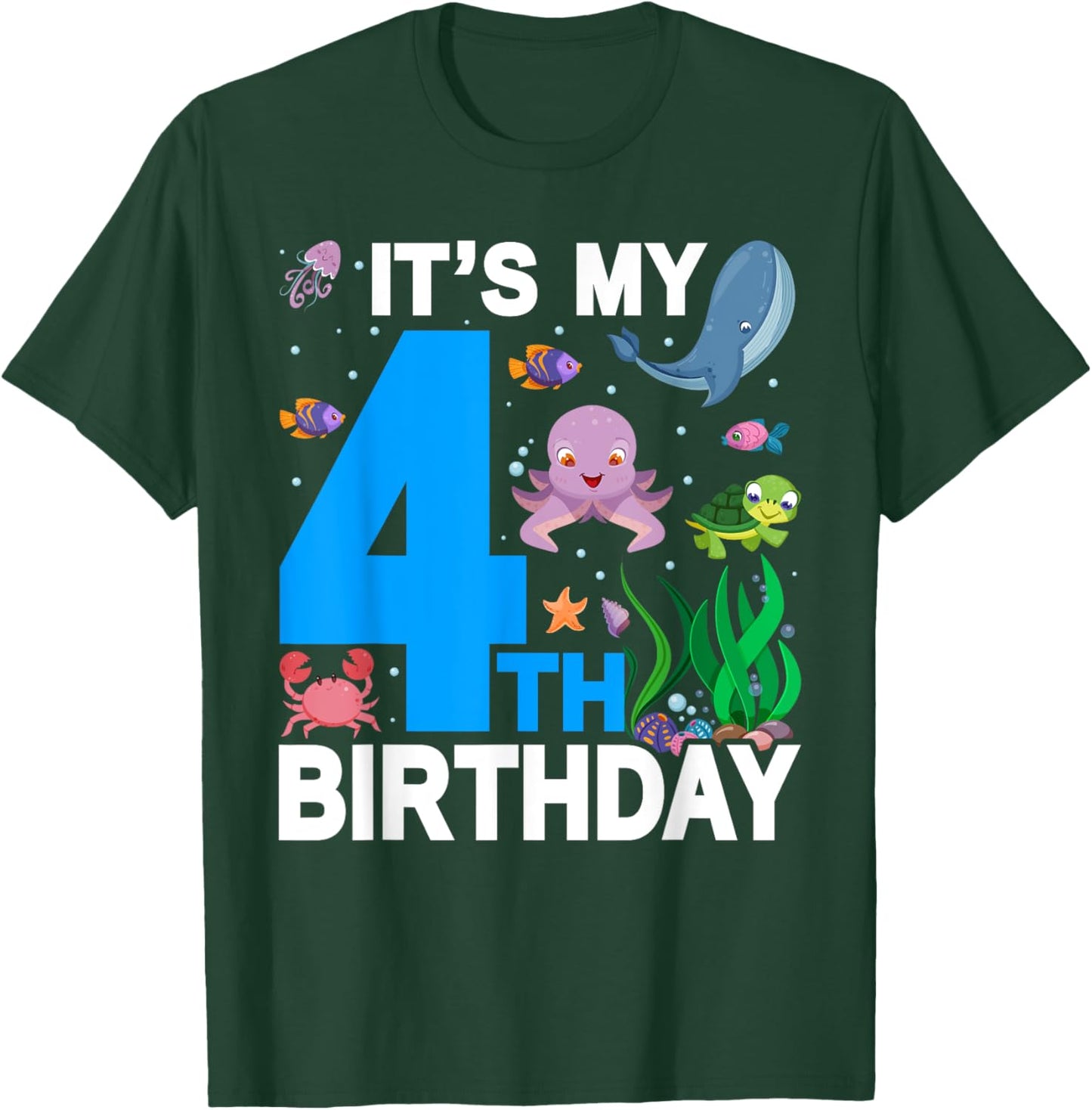 It's My 4th Birthday Party Ocean 4 Years Old Sea Fish B-Day T-Shirt - T-Shirt | Forest