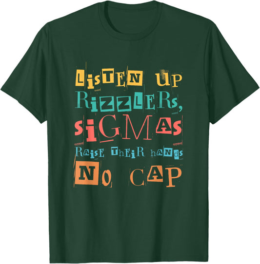Raise Your Hand Listen Up Rizzlers Funny Teacher - Black, Small, -Adults, Short Sleeve, Polyester, Cotton Blend, Round Collar, Modern, School, Middle School Teachers, Students T-Shirt - T-Shirt | Forest