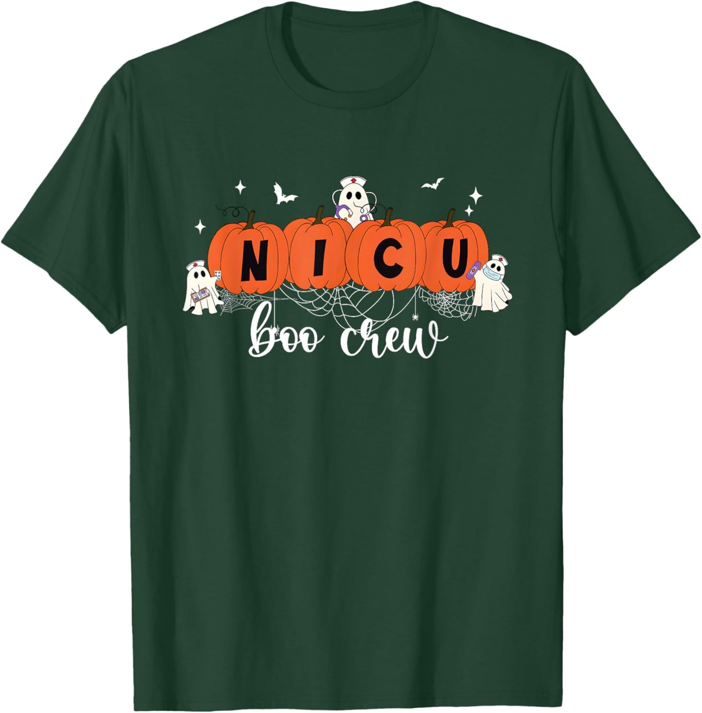 Cute NICU Boo Crew Spooky Nurse Halloween Cute Ghost Pumpkin T-Shirt - T-Shirt | Forest