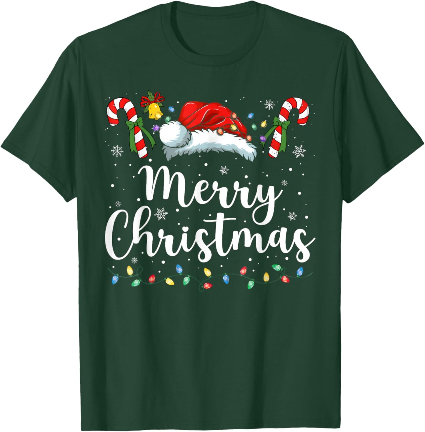 Merry Christmas Lights Red Santa Hat Xmas Family Men Women T-Shirt - T-Shirt | Forest