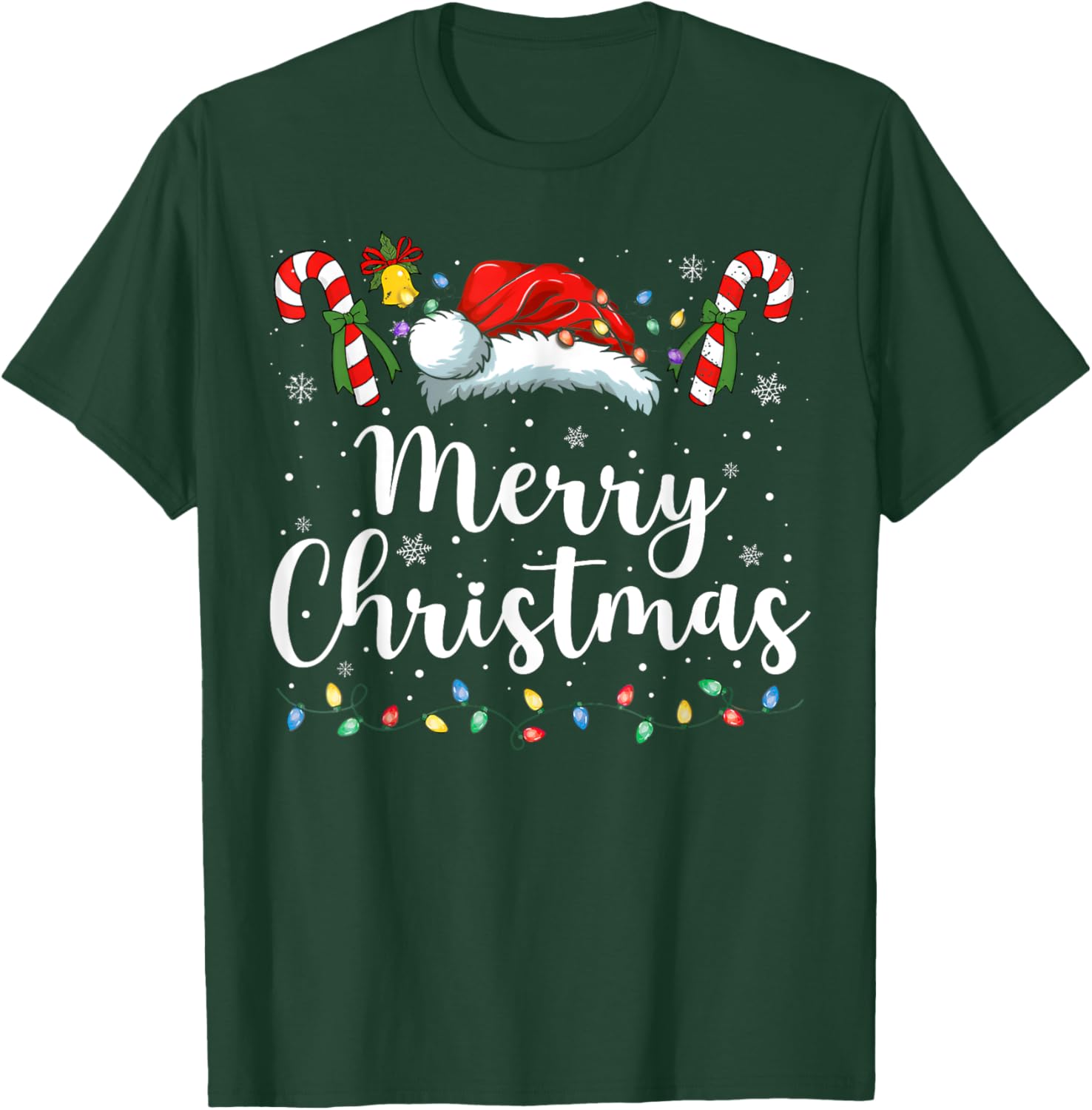 Merry Christmas Lights Red Santa Hat Xmas Family Men Women T-Shirt - T-Shirt | Forest