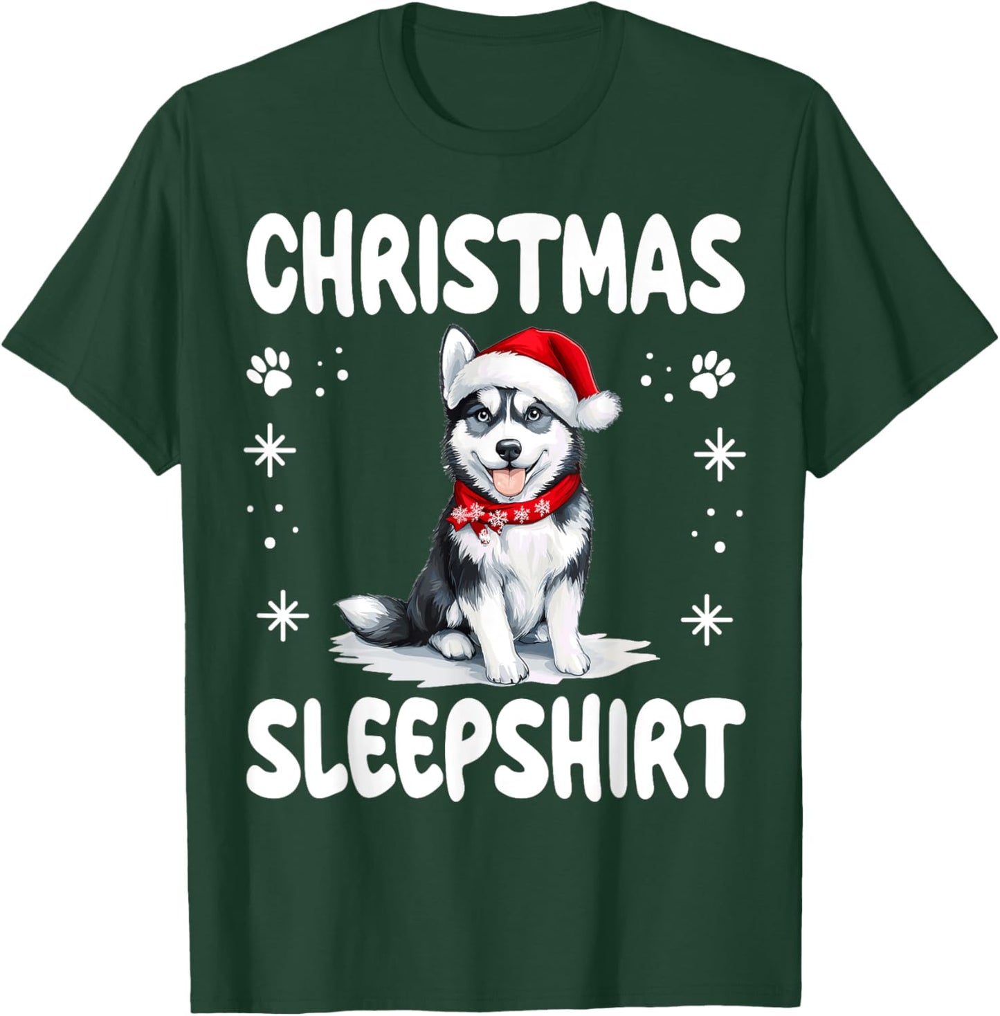Siberian Husky Dog Nightgown Pajama Christmas Sleepshirt T-Shirt - T-Shirt | Forest