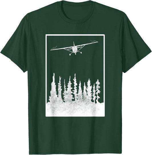 Airplane Graphic C172 over Trees - Pilot Present - Aviation T-Shirt - T-Shirt | Forest