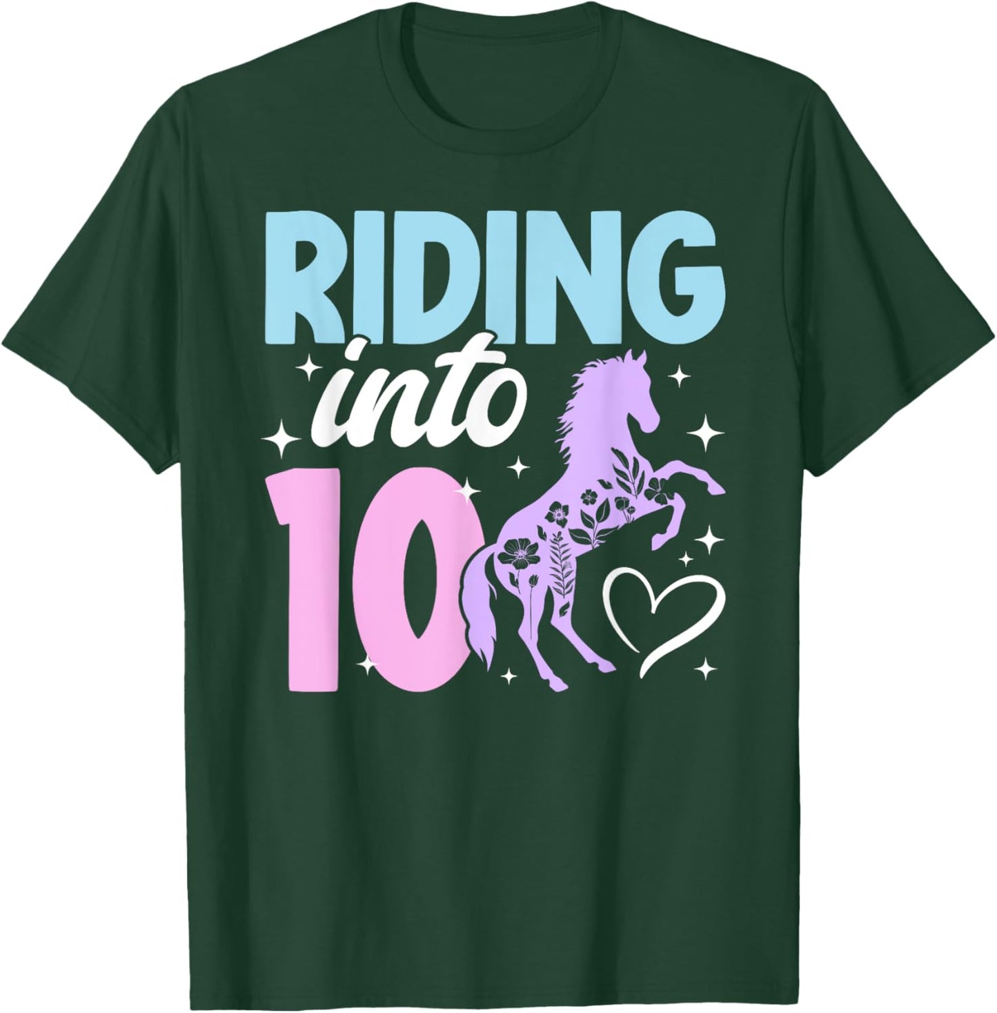 10th Horse Birthday Party Ten Year Old Girl Horses Birthday T-Shirt - T-Shirt | Forest