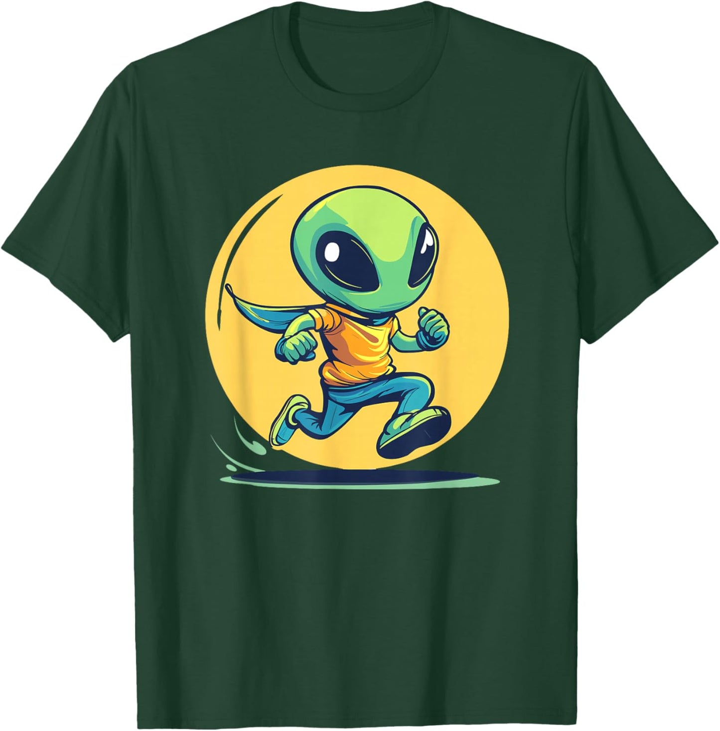Alien Running Cartoon Character Adventure T-Shirt - T-Shirt | Forest