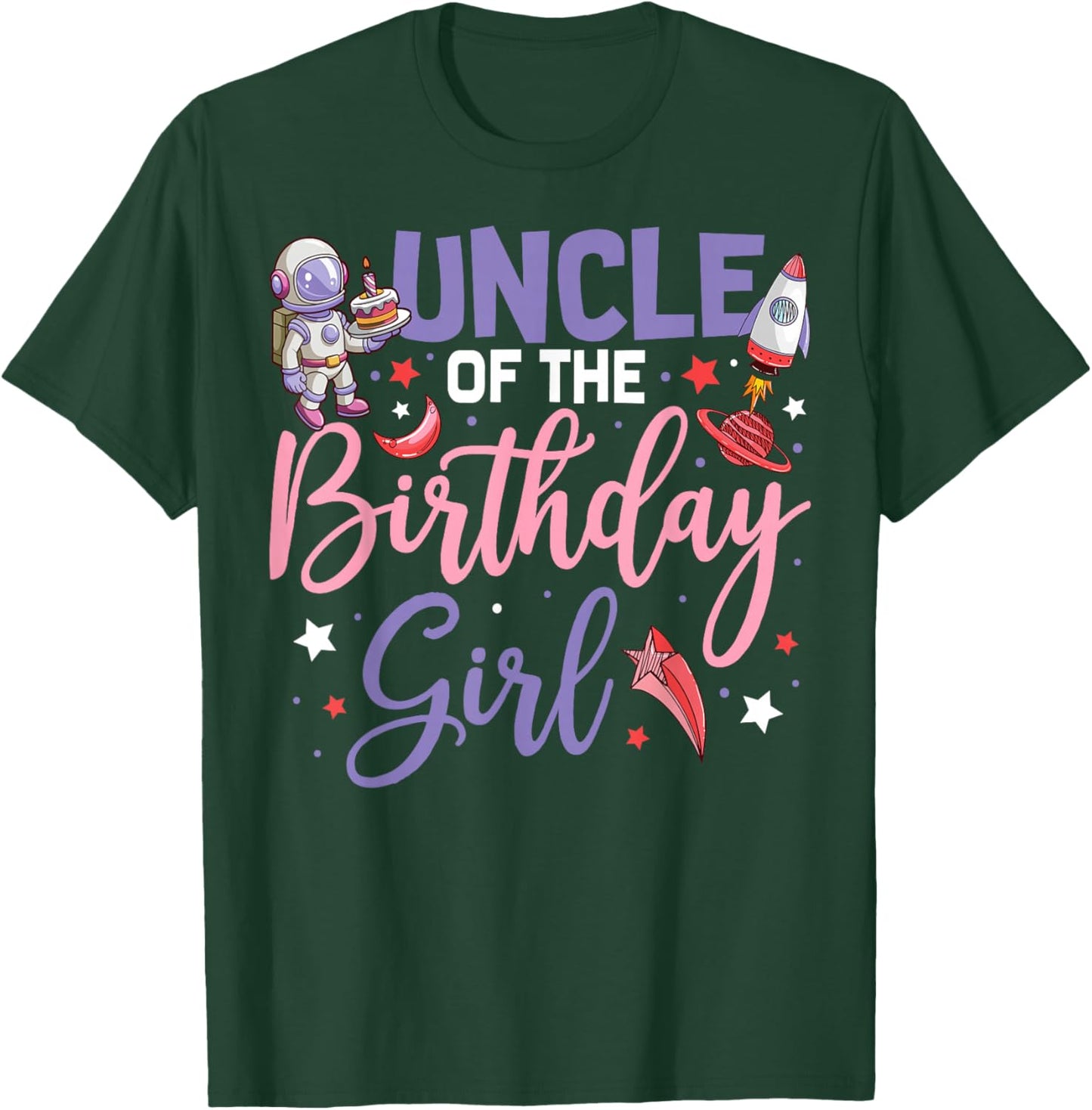 Two The Moon Uncle Of the Birthday Girl Astronaut Family T-Shirt - T-Shirt | Forest