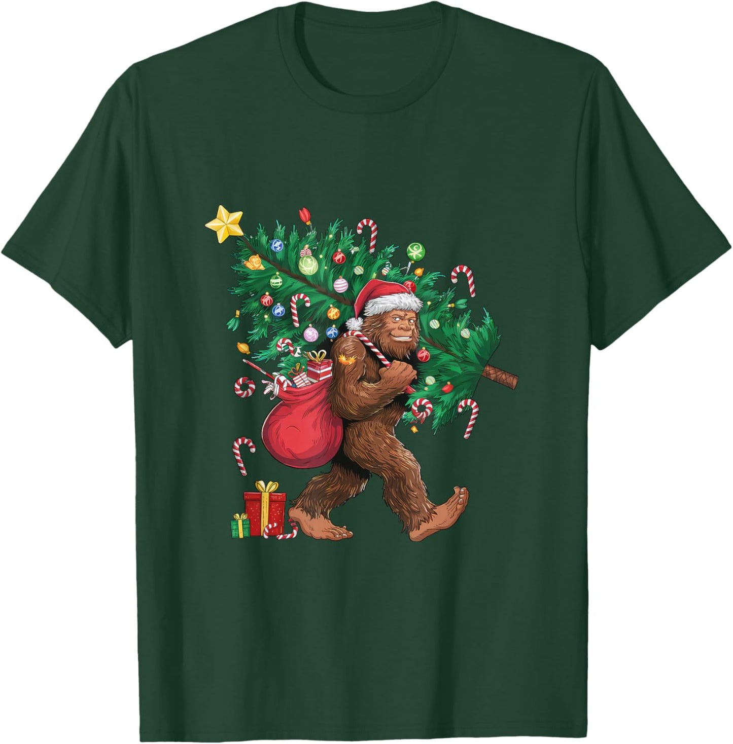 Bigfoot Santa Most Wonderful Christmas Tree Lights Sasquatch T-Shirt - T-Shirt | Forest