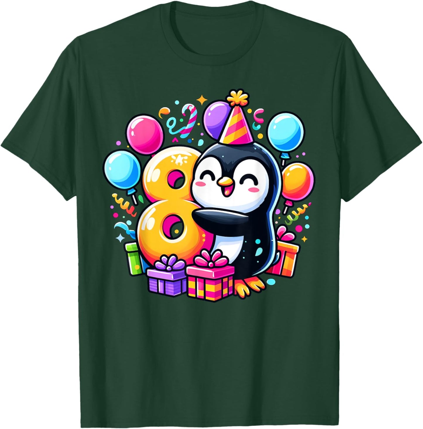 Kids Penguin Theme eighth Bday Party 8th Penguin Birthday T-Shirt - T-Shirt | Forest