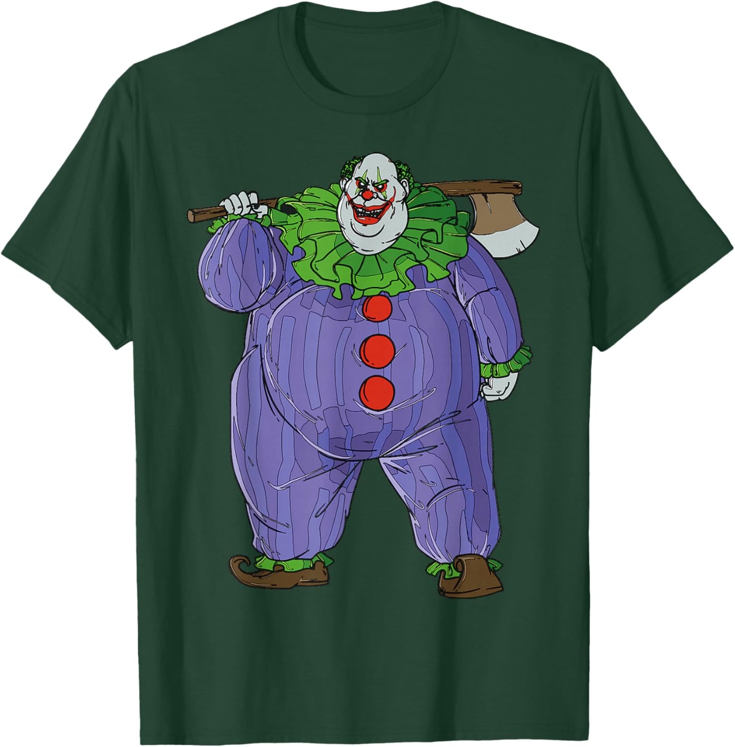Cartoon Clown With Axe Creepy Halloween Illustration T-Shirt - T-Shirt | Forest