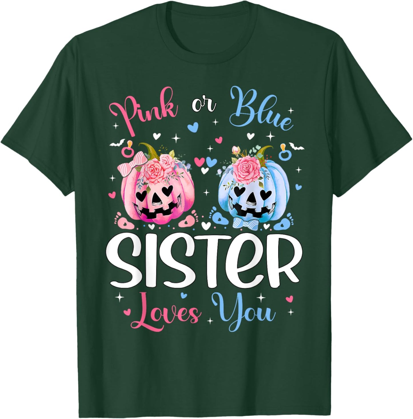 Pink or Blue Sister Loves You Pumpkin Gender Reveal Party T-Shirt - T-Shirt | Forest