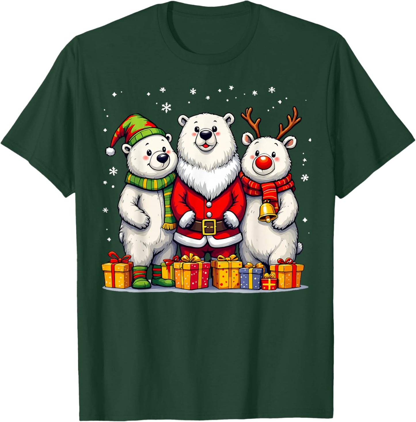 Cute Christmas Polar Bears in Santa Elf and Reindeer Costume T-Shirt - T-Shirt | Forest