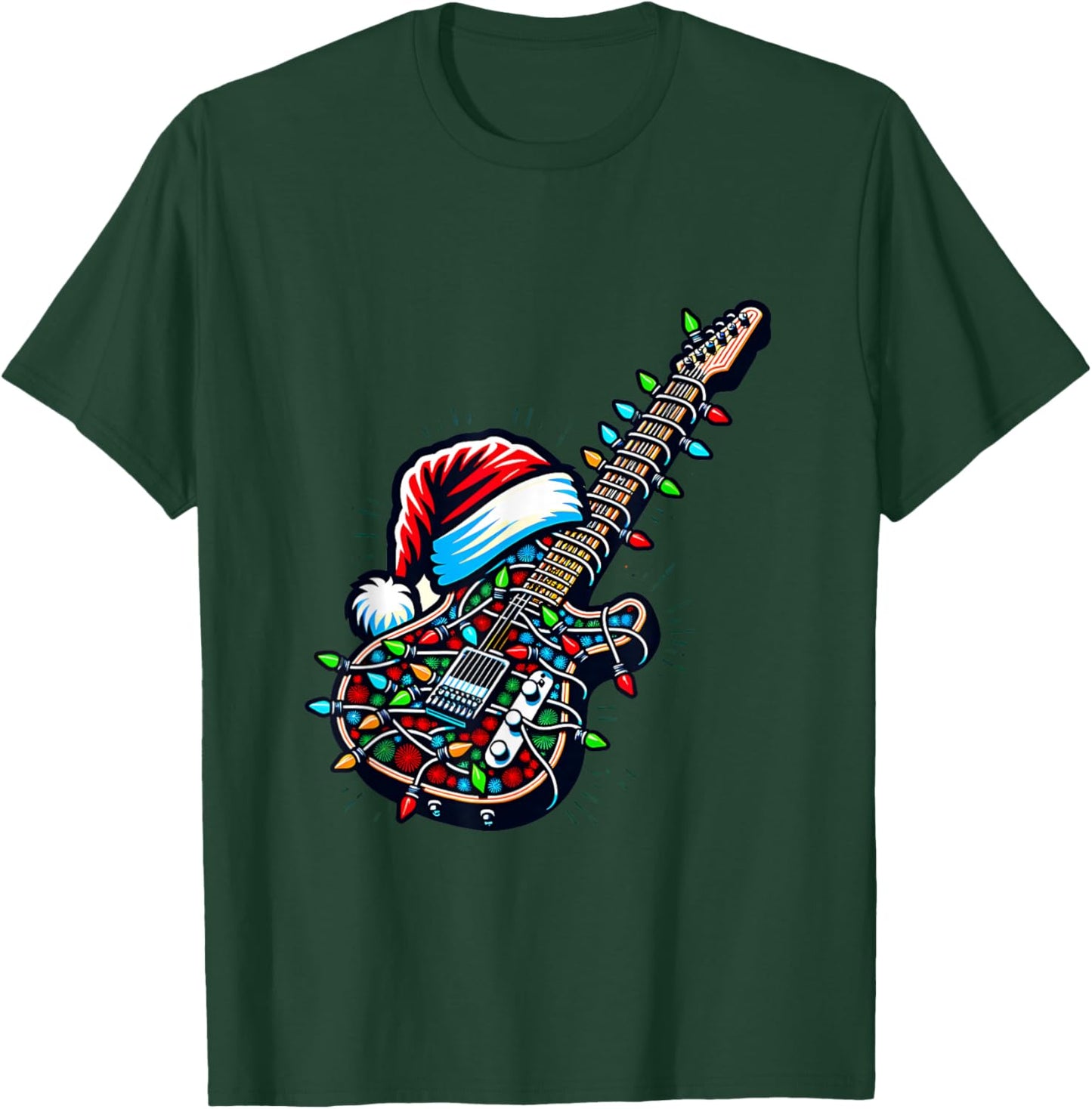 Rock & Roll Santa Xmas Guitarist Guitar Christmas Music T-Shirt - T-Shirt | Forest