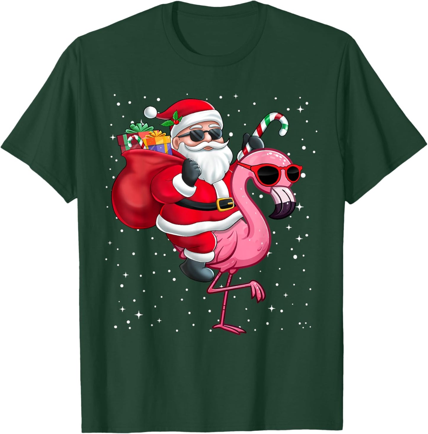 Santa Claus Riding A Flamingo Christmas Boy Girl Kids T-Shirt - T-Shirt | Forest