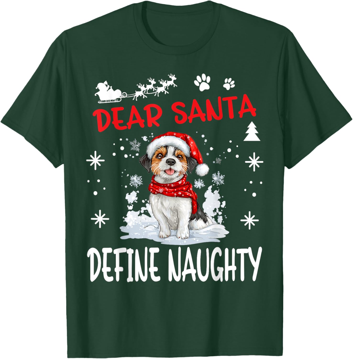 Cute Russell Terrier Dog Christmas Dear Santa Define Naughty T-Shirt - T-Shirt | Forest