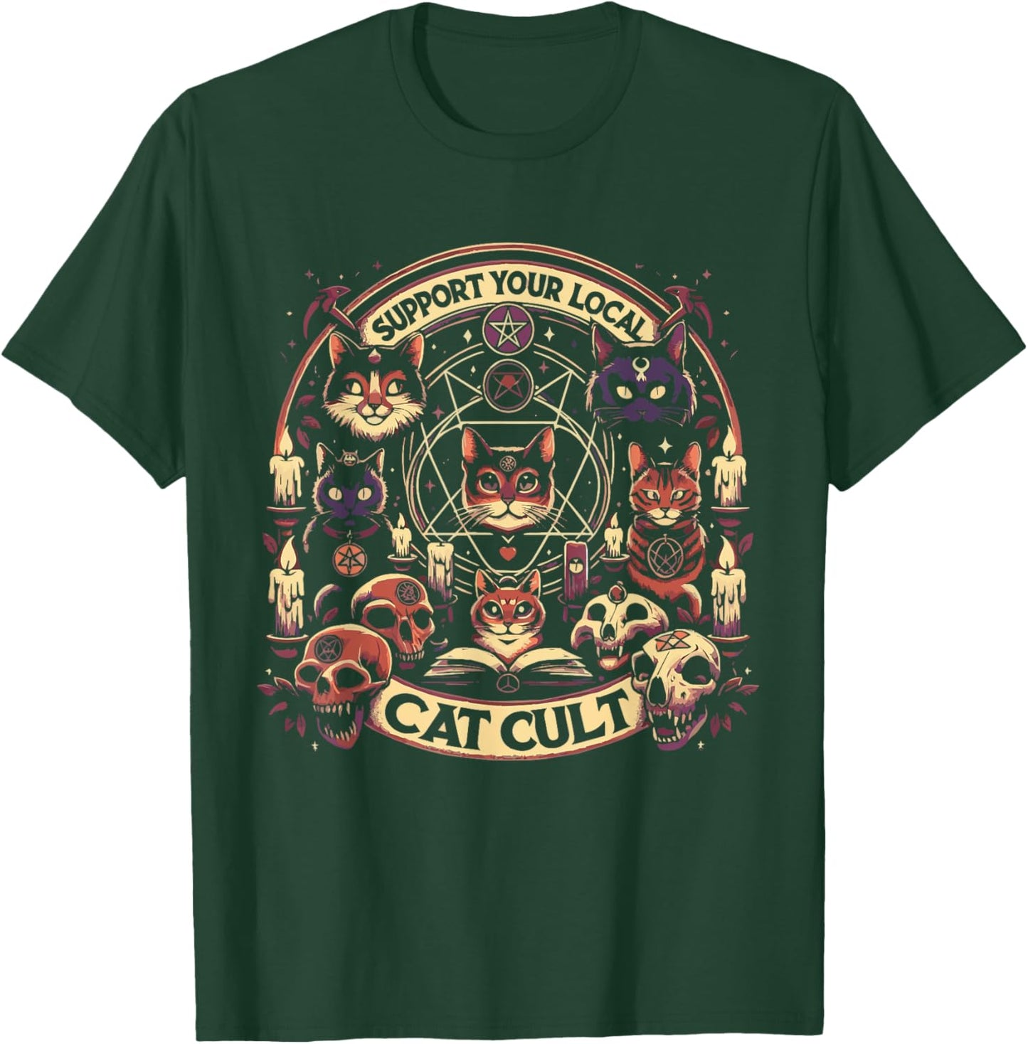 Funny Support Your Local Cat Cult Shirt Women Girls Kids T-Shirt - T-Shirt | Forest