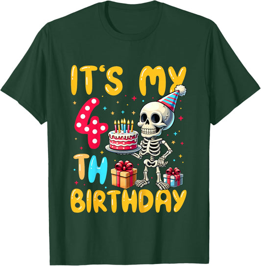 Kids It's My 4th Birthday Halloween Skeleton 4 Years Old B-day T-Shirt - T-Shirt | Forest