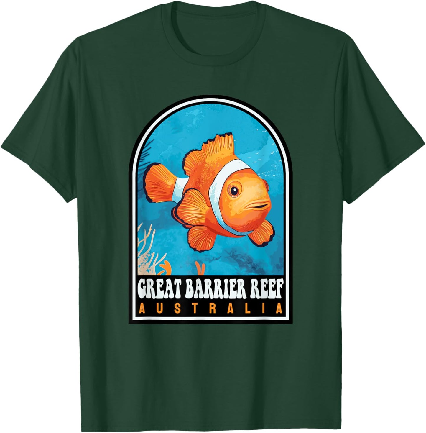 Great Barrier Reef Australia Clownfish Retro Travel T-Shirt - T-Shirt | Forest