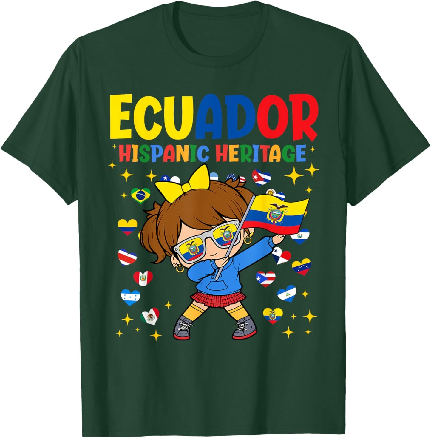 Hispanic Heritage Month Ecuador Flag Ecuadorian Girl Kids T-Shirt - T-Shirt | Forest