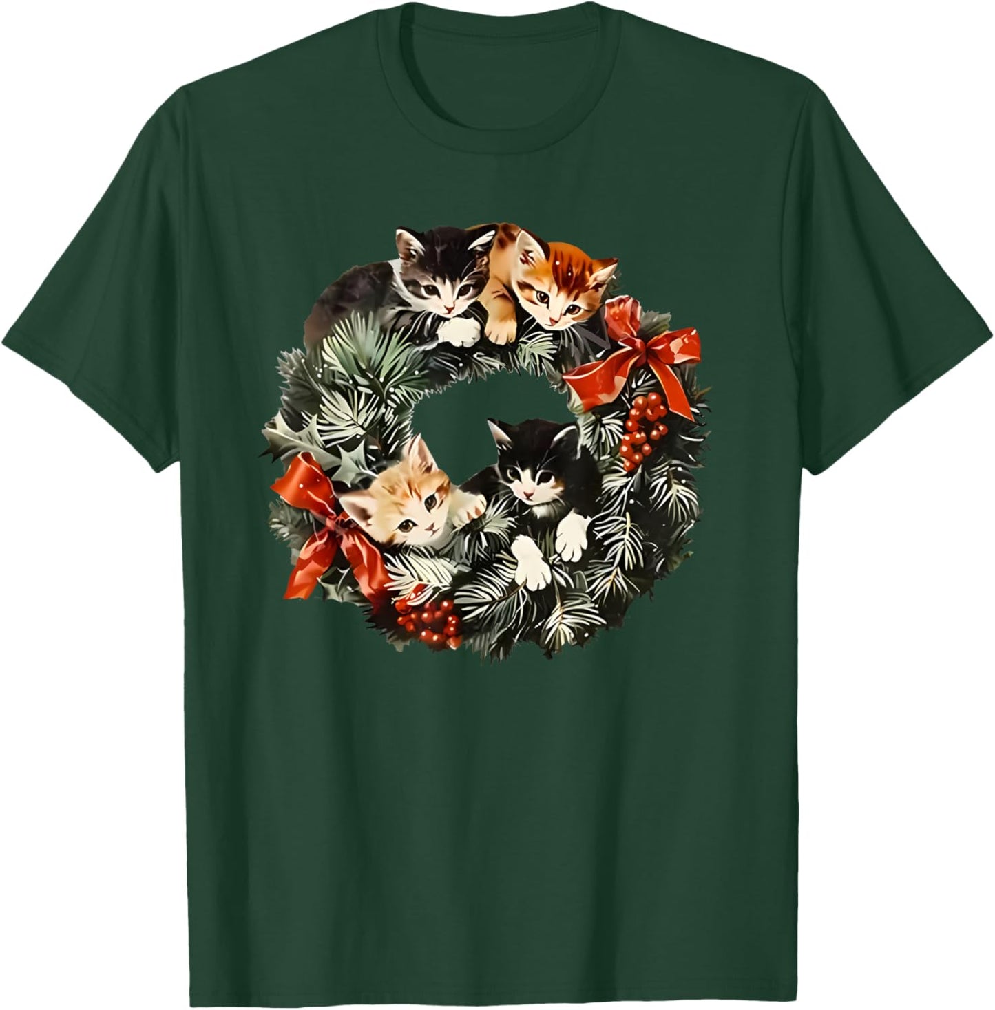 Vintage 90s Cat Christmas T-Shirt - T-Shirt | Forest