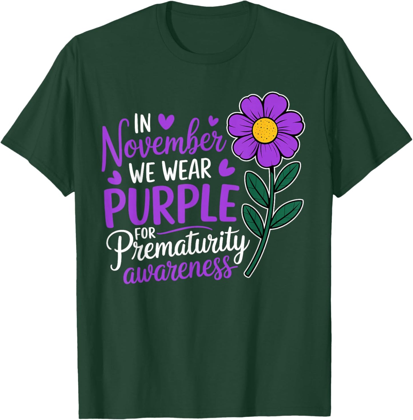 Sunflowers Prematurity Awareness In November We Wear Purple T-Shirt - T-Shirt | Forest