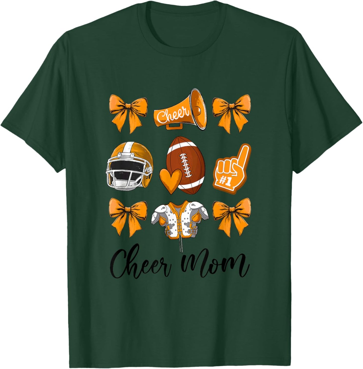 Cheer Mom Orange Women Cheerleading Football Coquette Bow T-Shirt - T-Shirt | Forest