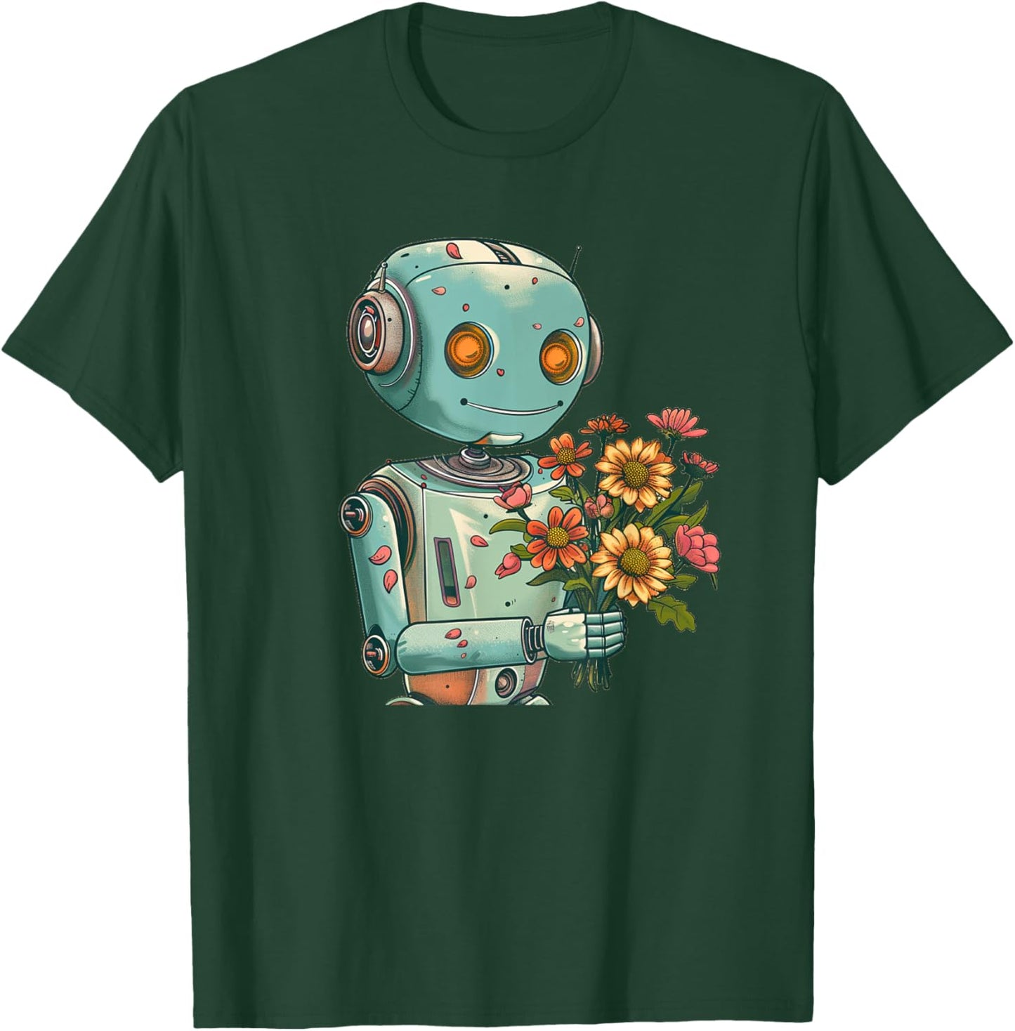 Robot with Bloom and Flowers Outfit for Boys and Girls T-Shirt - T-Shirt | Forest