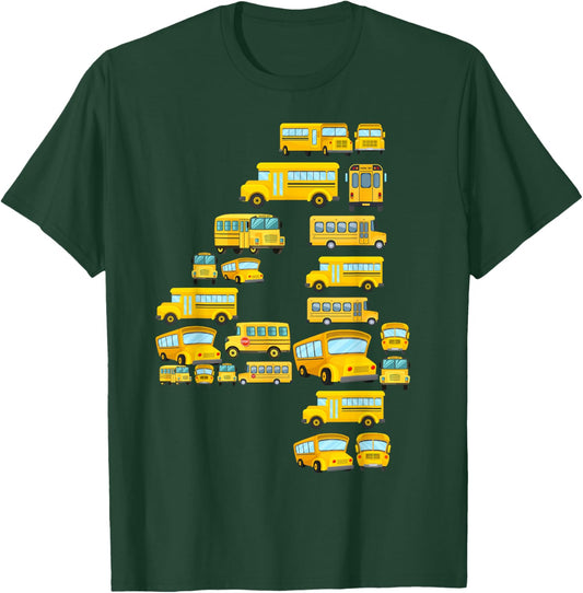 Cool 4 Birthday School Bus 4th Bday Party 4 Years Old T-Shirt - T-Shirt | Forest