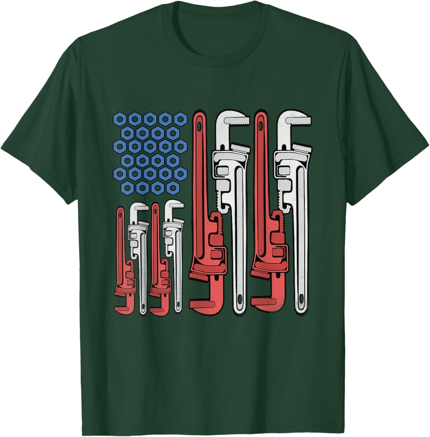 Plumber American Flag Pipe Wrench 4th of July Plumbing T-Shirt - T-Shirt | Forest