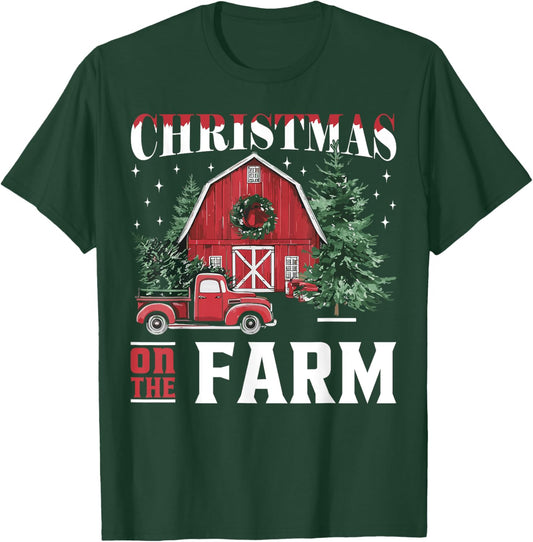 Christmas On The Farm Xmas Barn Truck Gift Cute Winter Classic Fit Black Solid Short Sleeve T-Shirt - T-Shirt | Forest