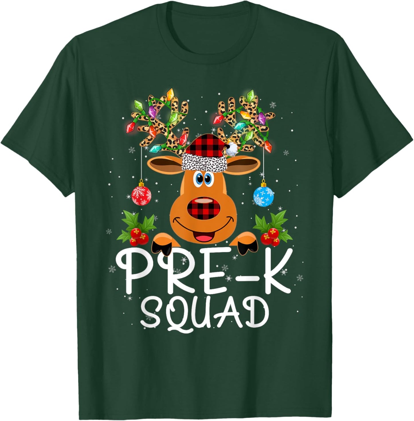 Pre-Kindergarten Squad Teacher Student Reindeer Christmas T-Shirt - T-Shirt | Forest