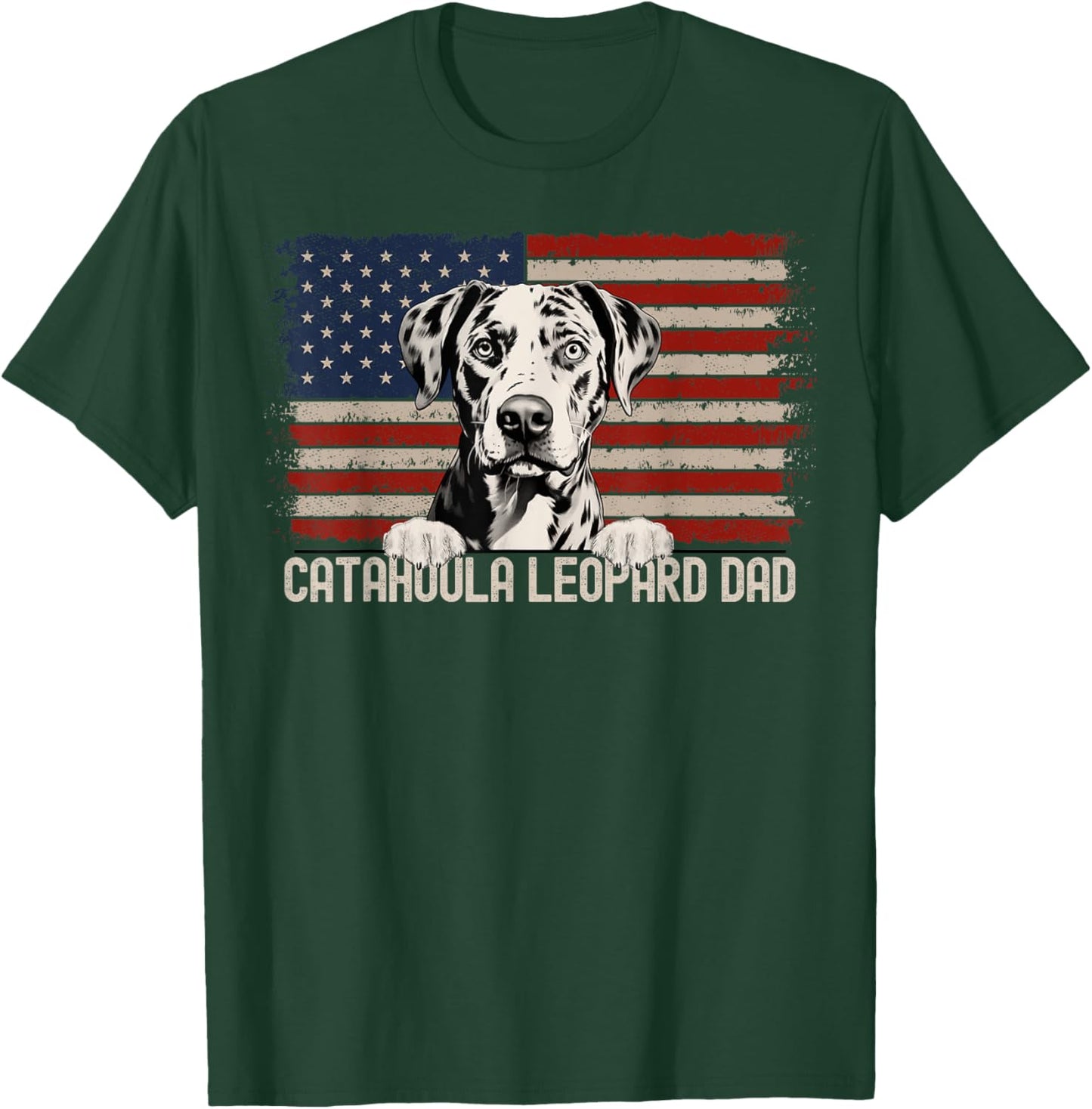 Best Dog Dad Ever American Flag - Catahoula Leopard Dad T-Shirt - T-Shirt | Forest