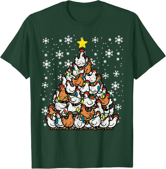 Christmas Chickens Xmas Tree Hens Farm Farmer Women Kids Men T-Shirt - T-Shirt | Forest
