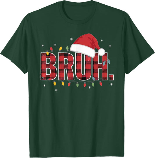 Bruh Funny Christmas Plaid Teens Boys Kids Xmas Pajamas T-Shirt - T-Shirt | Forest