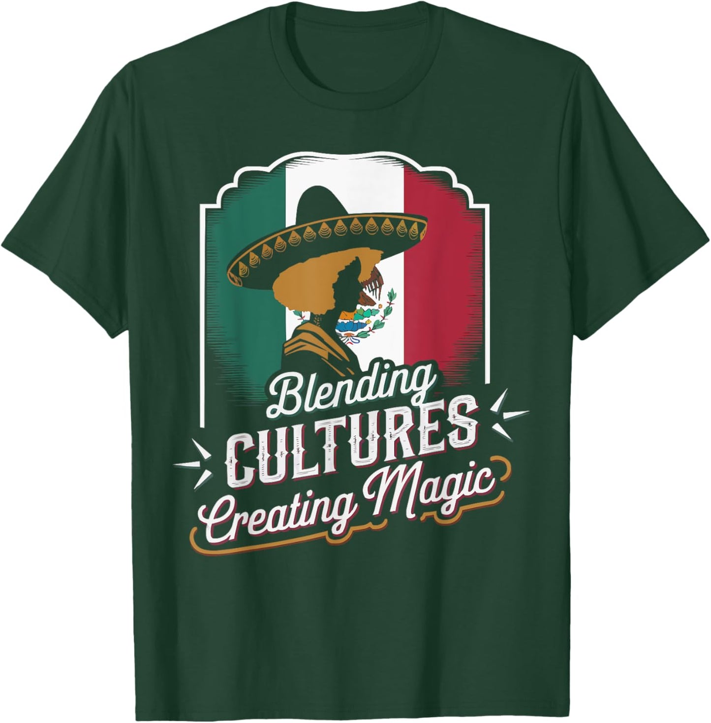Half Mexican Half African American USA Flag Black America T-Shirt - T-Shirt | Forest