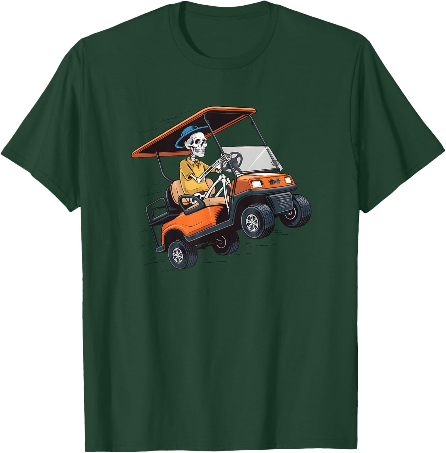 Halloween Funny Skeleton Riding Golf Cart Golfer Sport Lover T-Shirt - T-Shirt | Forest